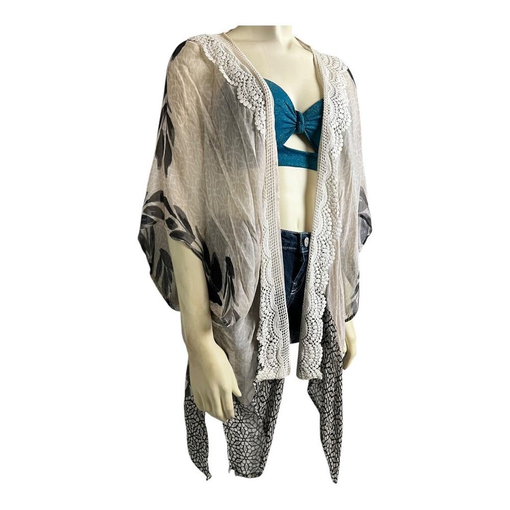 Anthropologie Elizabeth Gillet Sheer Kimono Boho Watercolor Crochet Beach - Picture 4 of 10